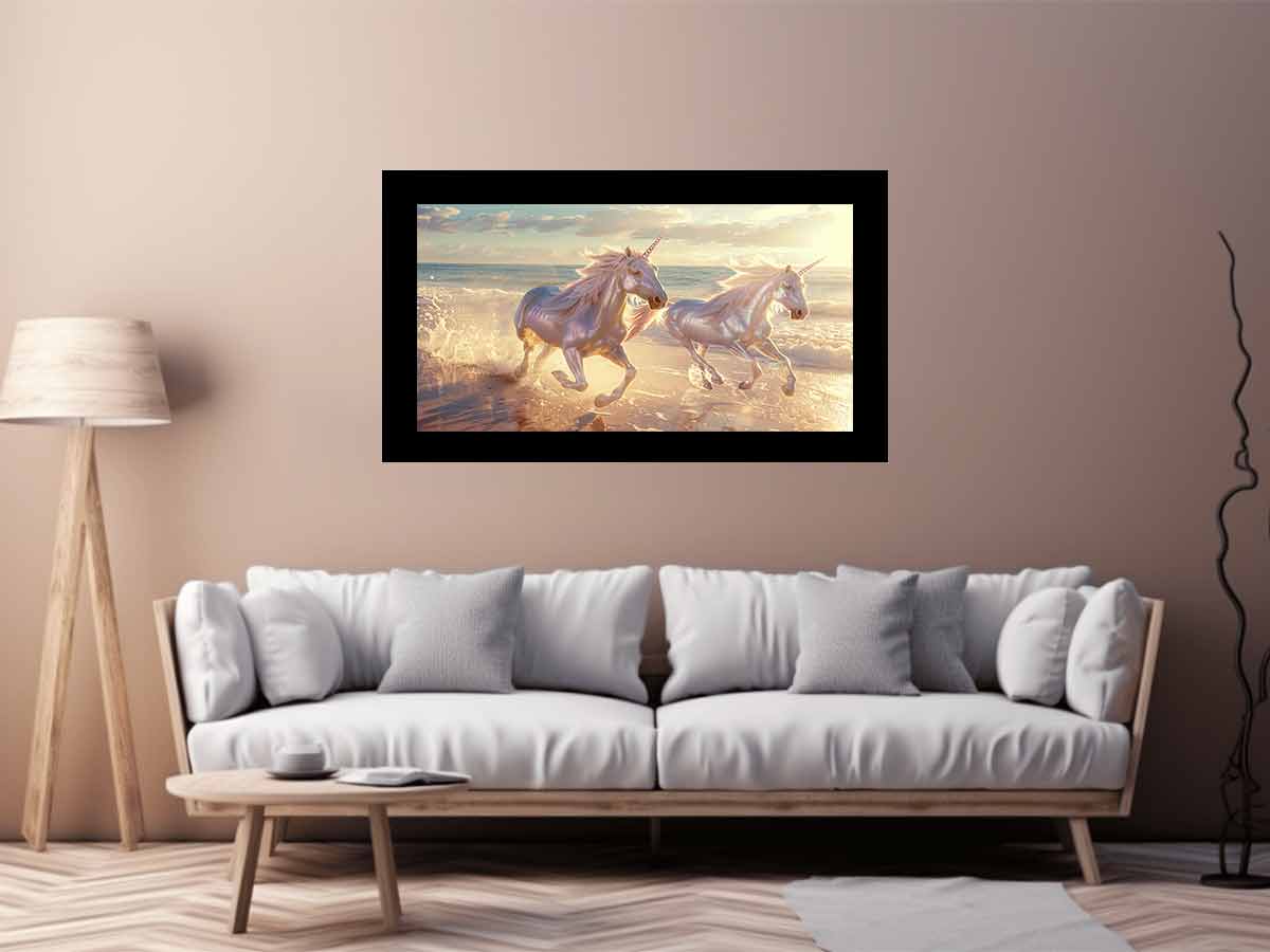 Along the Beach Unicorn Canvas Art Print-2