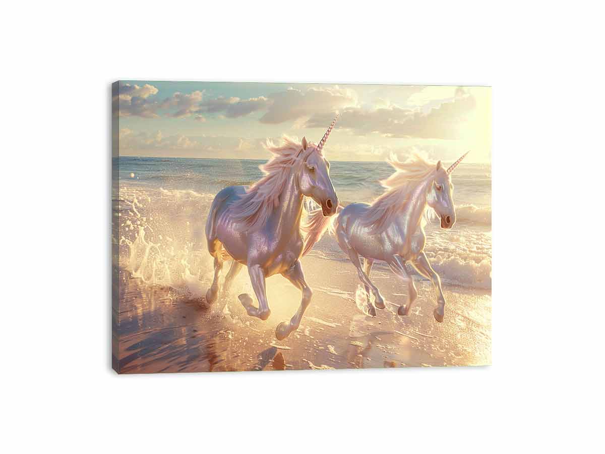 Along the Beach Unicorn Canvas Art Print-3
