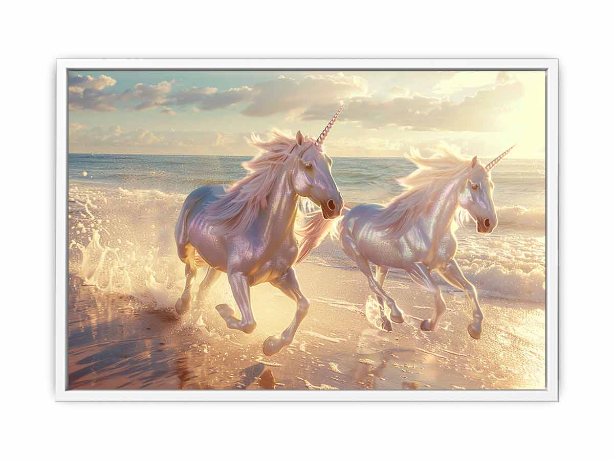 Along the Beach Unicorn Canvas Art Print-5