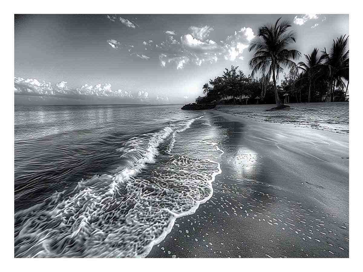 Beach  black & white Canvas Art Print-0