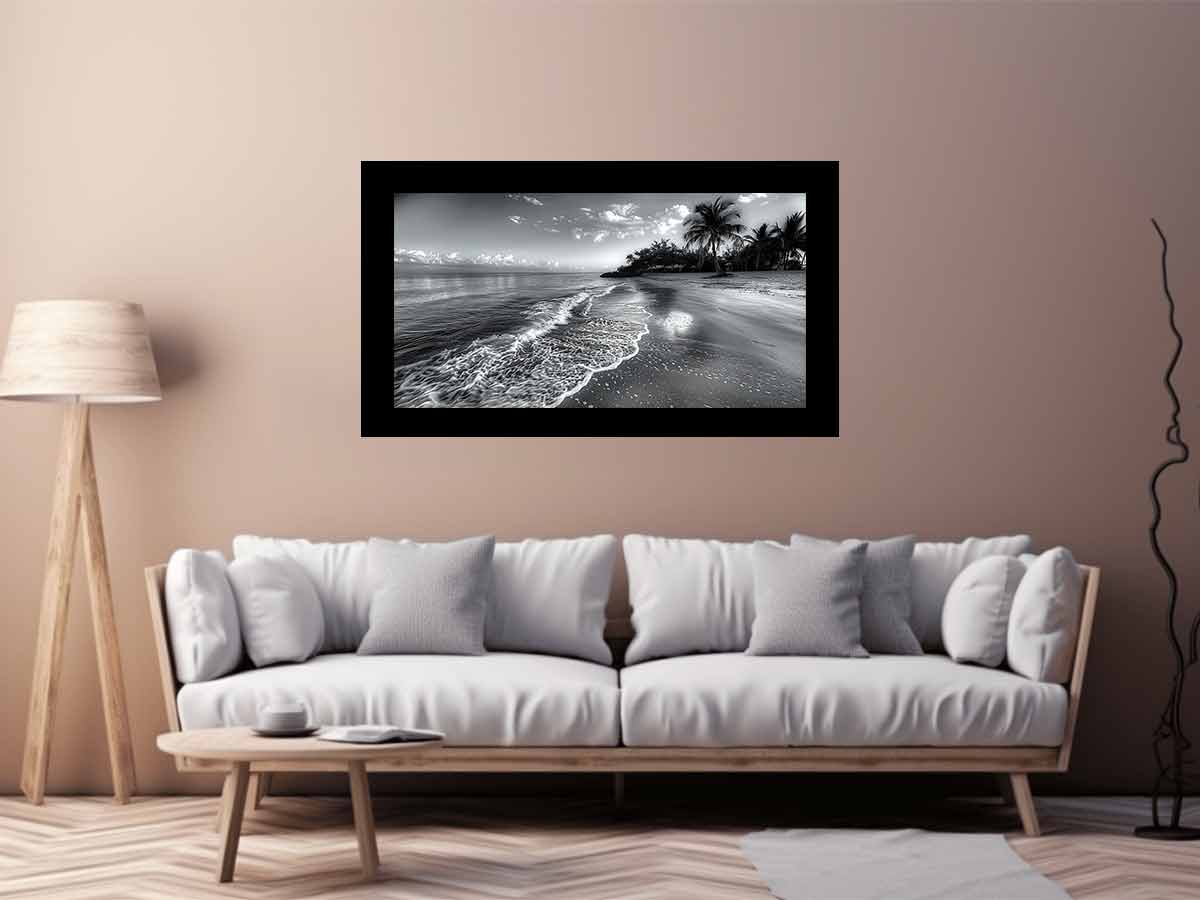 Beach  black & white Canvas Art Print-2