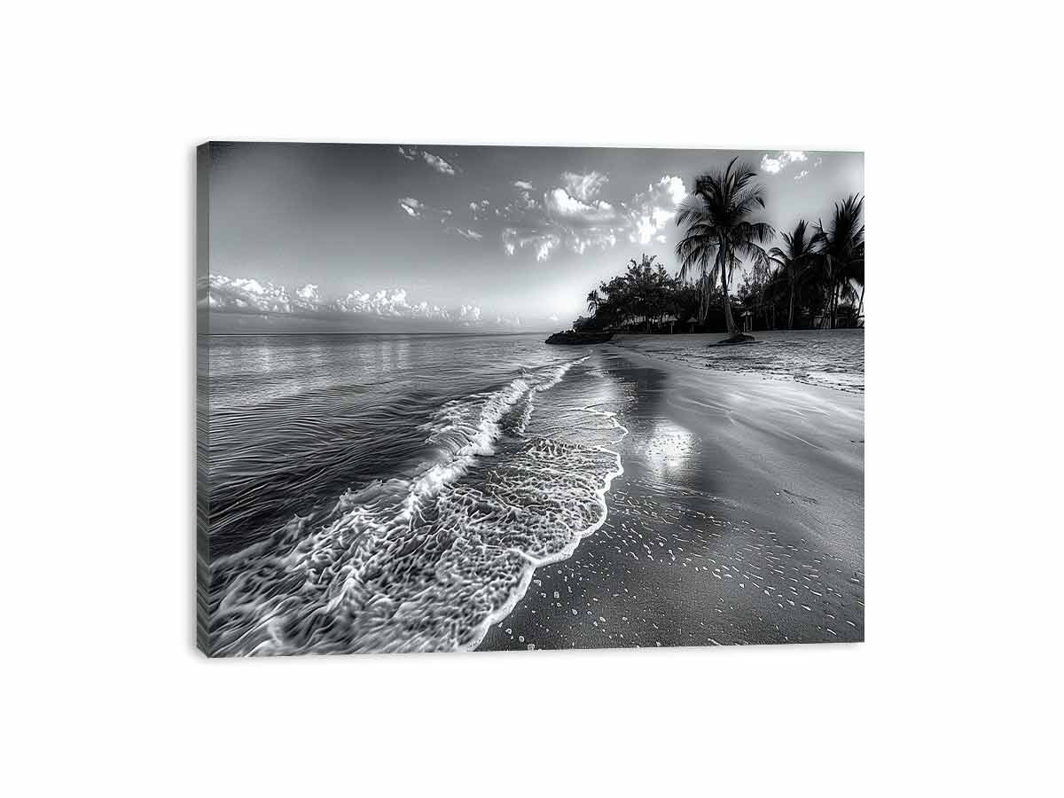 Beach  black & white Canvas Art Print-3