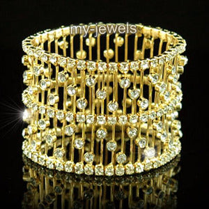Bridal Wedding Stretch Crystal Gold Bangle Bracelet XB006-0