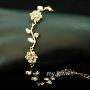 Bridal Fashion Flowers Clear Rhinestone Gold Bracelet XB010-0