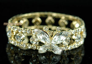 Bridal Fashion Butterfly Clear Crystal Gold Bracelet XB023-0