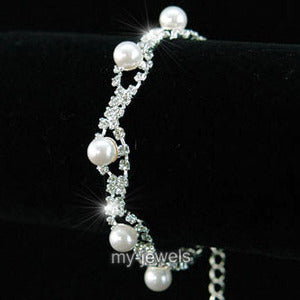 Bridal Wedding White Pearl Rhinestone Bracelet XB025-0