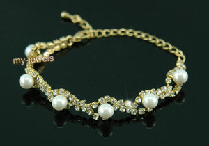 Bridal Fashion White Pearl Crystal Gold Bracelet XB026-0