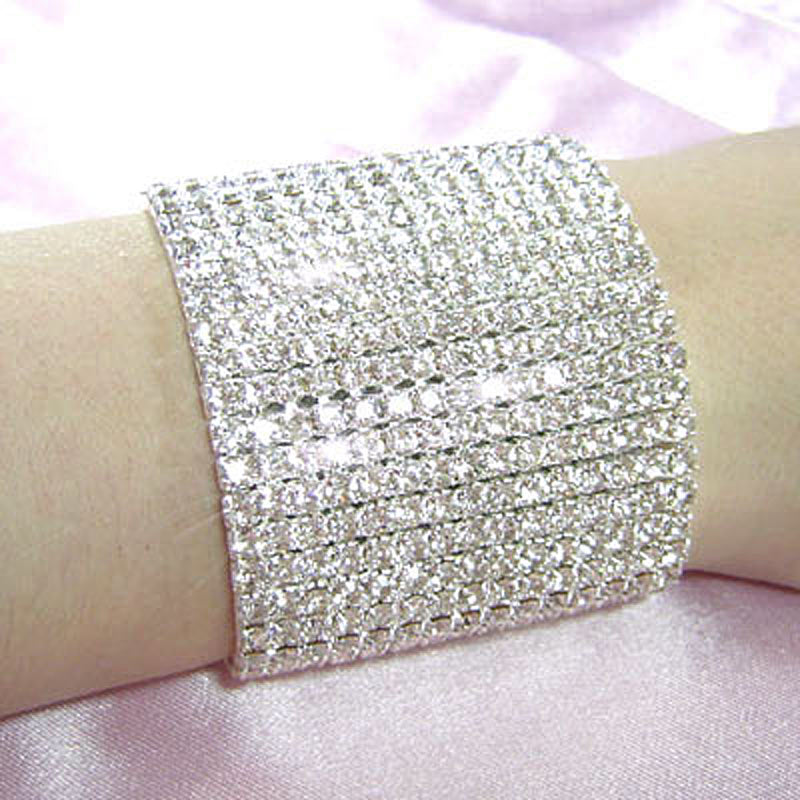 15 Row Stretch Bridal Clear Crystal Rhinestone Bracelet XB915-1
