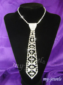 Bridal Prom Crystal Rhinestone Necktie Necklace XC028-0