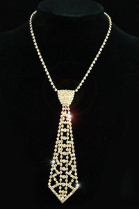Bridal Prom Crystal Rhinestone Gold Necktie Necklace XC030-0