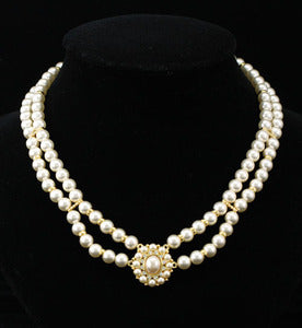 Vintage Style Cream Shell Pearl w/ Swarovski Crystal Necklace XC032-0