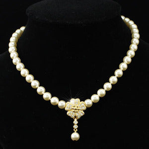 Bridal Ivory Cream Shell Pearl Necklace use Austrian Crystal XC037-0