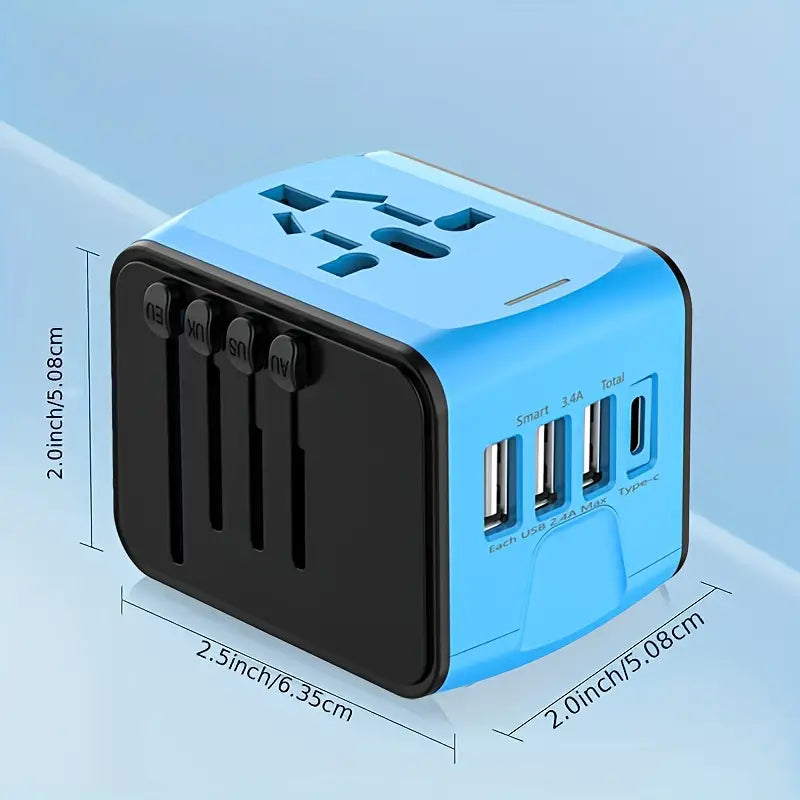Universal Travel Adapter with 4 USB Ports and Type-C Port - Blue-2