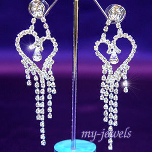 Bridal Party Pageant Heart Rhinestone Dangle Pierced Earrings XE1016-0