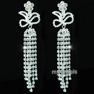 4.5" Drag Queen Rhinestone Dangle Clip On Earrings XE1023-0
