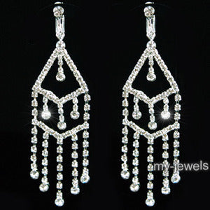 3.5" Drag Queen Rhinestone Dangle Clip On Earrings XE1024-0