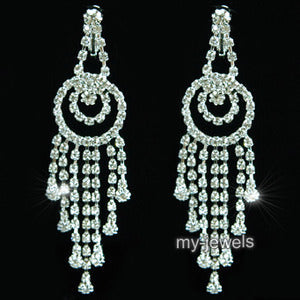3.5" Drag Queen Rhinestone Dangle Clip On Earrings XE1025-0