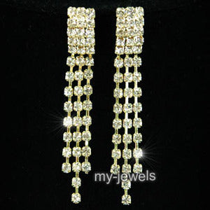 3 Rows Rhinestone Dangle Gold Plated Earrings XE1027-0