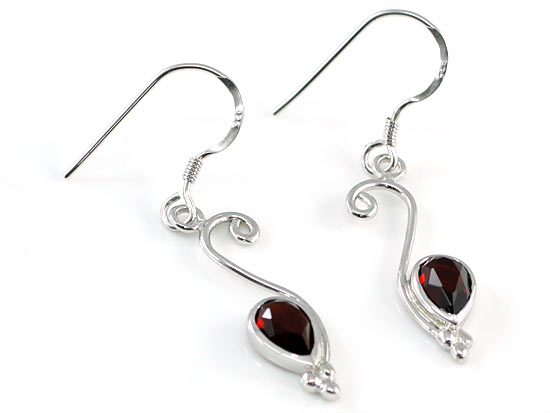 1.5 Carat Genuine Dark Red Garnet 925 Sterling Silver Dangle Fine Earrings XFE8007-0