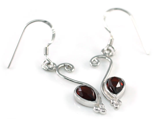 1.5 Carat Genuine Dark Red Garnet 925 Sterling Silver Dangle Fine Earrings XFE8007-2