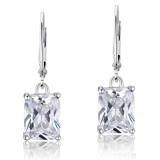 4 Carat Emerald Cut Created Diamond 925 Sterling Silver Dangle Earrings XFE8013-2