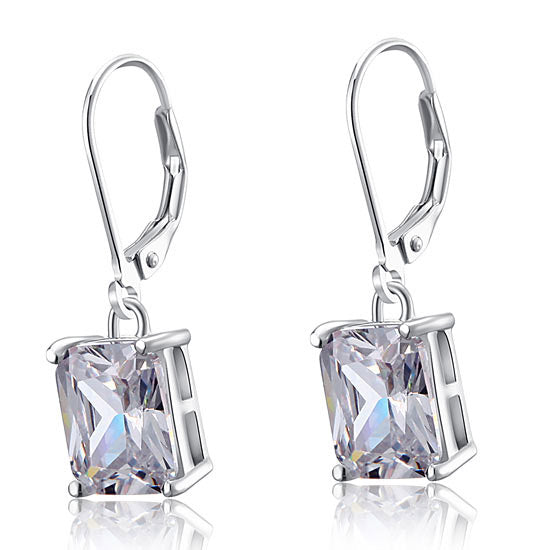4 Carat Emerald Cut Created Diamond 925 Sterling Silver Dangle Earrings XFE8013-3