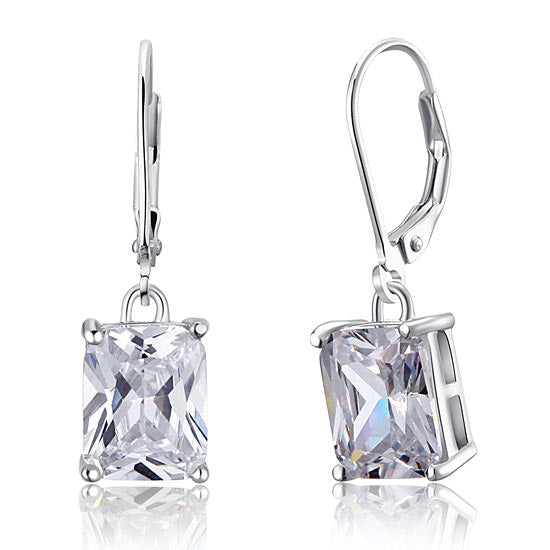 4 Carat Emerald Cut Created Diamond 925 Sterling Silver Dangle Earrings XFE8013-0