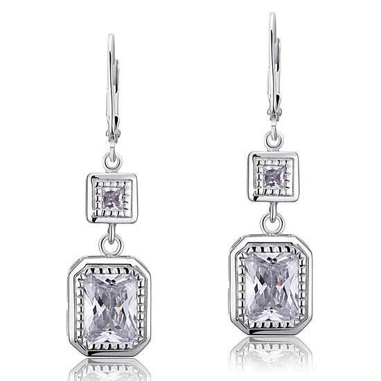 4 Carat Emerald Cut Created Diamond 925 Sterling Silver Dangle Earrings XFE8014-1