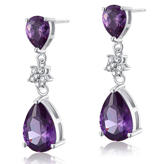 3.5 Carat Purple Pear Cut Created Sapphire 925 Sterling Silver Dangle Earrings XFE8016-2