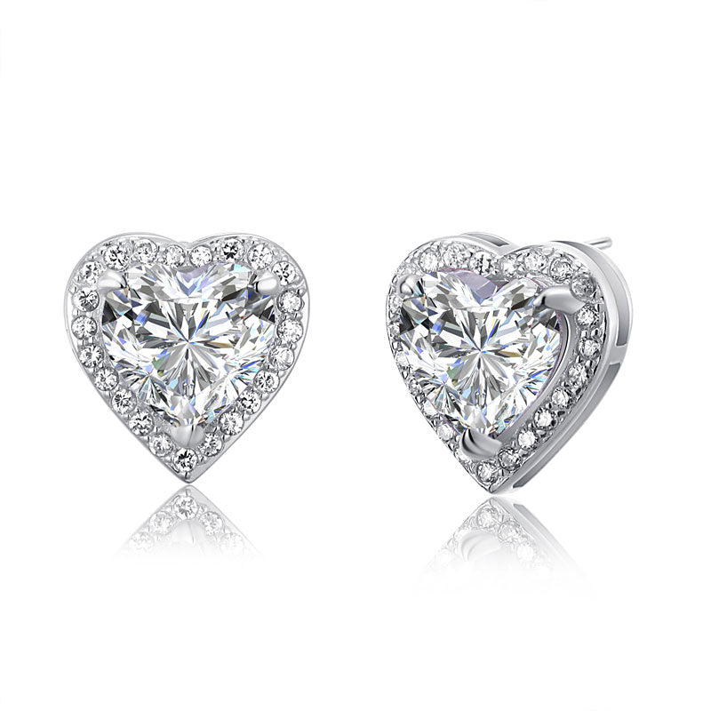 3 Carat Created Diamond 925 Sterling Silver Heart Stud Earrings XFE8021-0