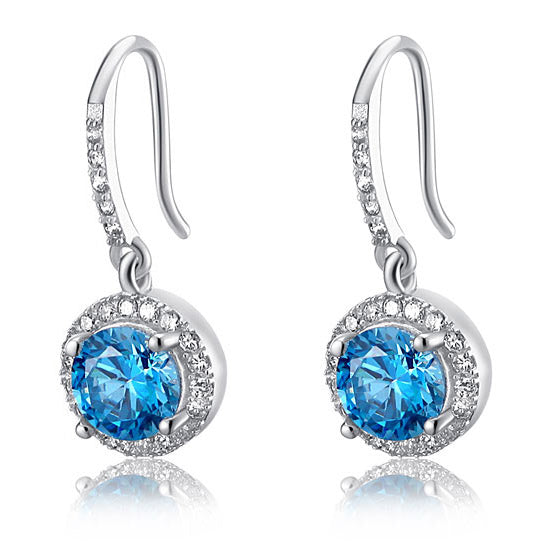 1.5 Carat Created Blue Topaz 925 Sterling Silver Dangle Earrings XFE8027-3