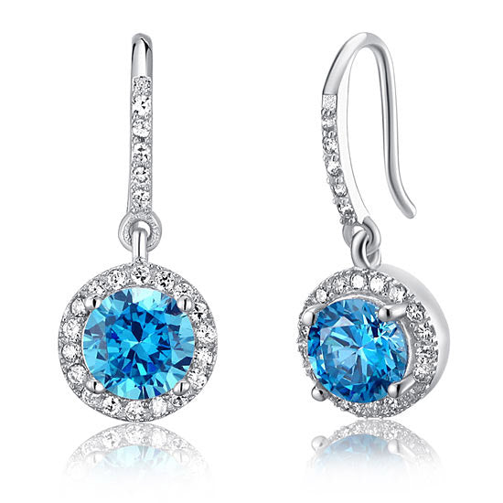 1.5 Carat Created Blue Topaz 925 Sterling Silver Dangle Earrings XFE8027-0