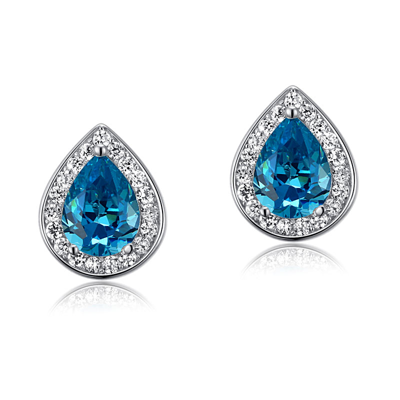 1 Carat Pear Cut Created Blue Topaz 925 Sterling Silver Stud Earrings XFE8033-0
