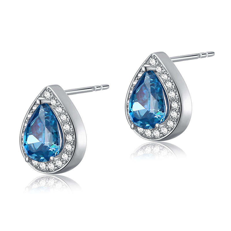 1 Carat Pear Cut Created Blue Topaz 925 Sterling Silver Stud Earrings XFE8033-3