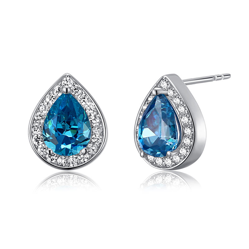1 Carat Pear Cut Created Blue Topaz 925 Sterling Silver Stud Earrings XFE8033-1
