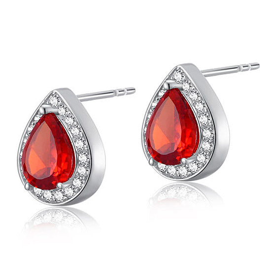 1 Carat Pear Cut Red Created Ruby 925 Sterling Silver Stud Earrings XFE8034-3