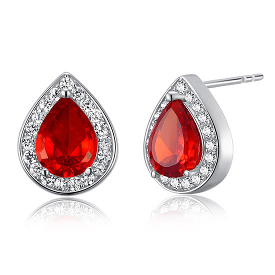 1 Carat Pear Cut Red Created Ruby 925 Sterling Silver Stud Earrings XFE8034-0