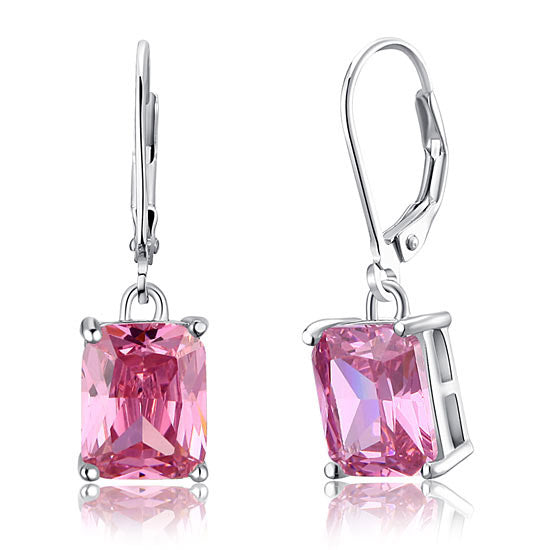 4 Carat Pink Created Sapphire 925 Sterling Silver Dangle Earrings XFE8036-0