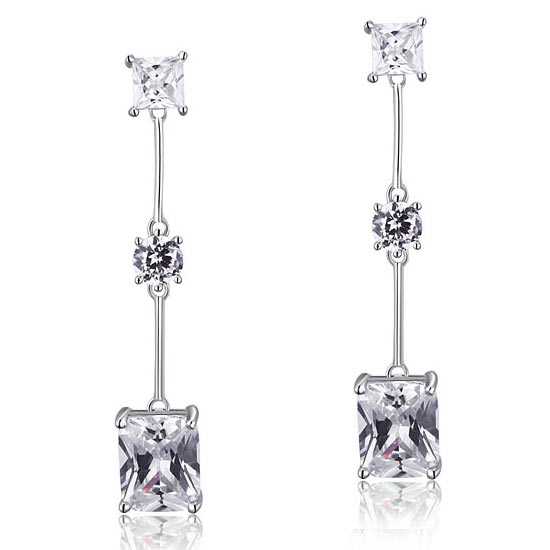 4 Carat Emerald Cut Created Diamond  925 Sterling Silver Dangle Earrings XFE8038-1