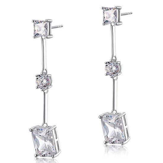 4 Carat Emerald Cut Created Diamond  925 Sterling Silver Dangle Earrings XFE8038-2