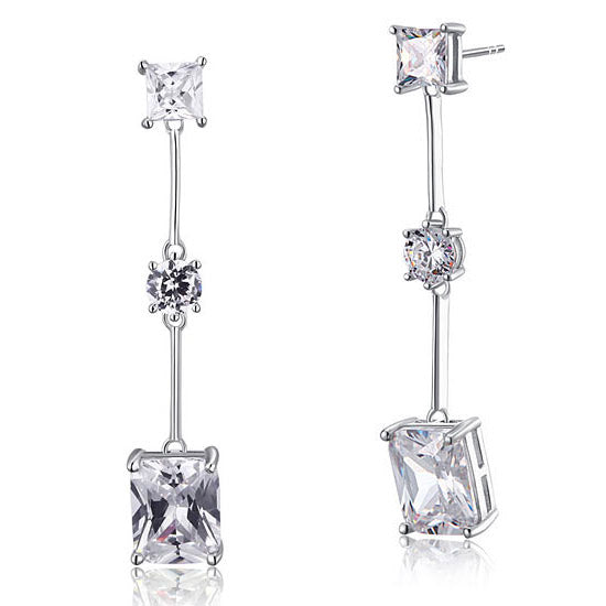 4 Carat Emerald Cut Created Diamond  925 Sterling Silver Dangle Earrings XFE8038-0