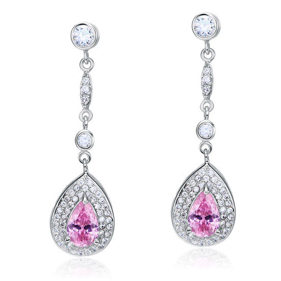 1.5 Carat Pear Cut Pink Created Sapphire 925 Sterling Silver Dangle Earrings XFE8057-2