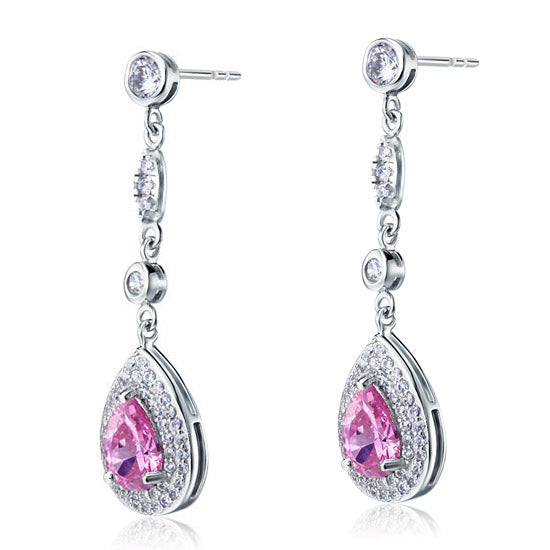 1.5 Carat Pear Cut Pink Created Sapphire 925 Sterling Silver Dangle Earrings XFE8057-3