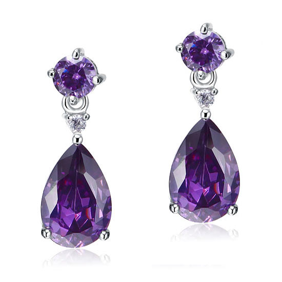 3 Carat Pear Cut Created Purple Sapphire 925 Sterling Silver Dangle Earrings XFE8059-1