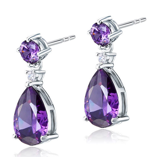 3 Carat Pear Cut Created Purple Sapphire 925 Sterling Silver Dangle Earrings XFE8059-2