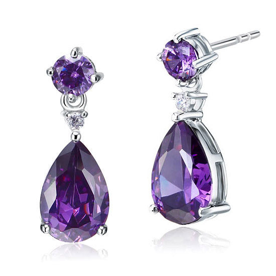 3 Carat Pear Cut Created Purple Sapphire 925 Sterling Silver Dangle Earrings XFE8059-0