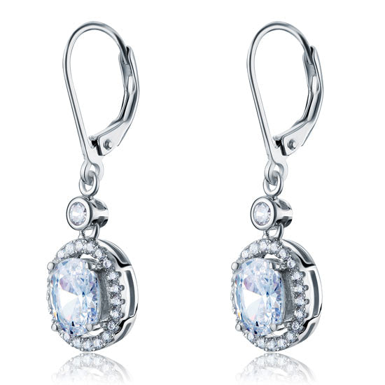 1.5 Carat Oval Cut Created Diamond 925 Sterling Silver Dangle Earrings XFE8061-4