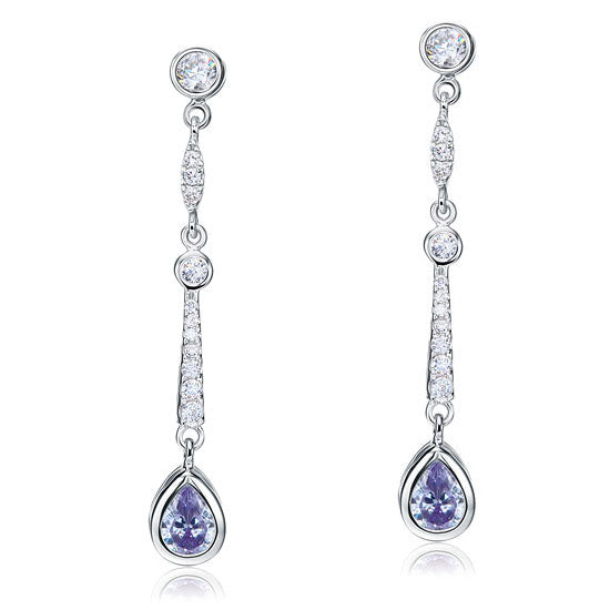 Purple Created Sapphire 925 Sterling Silver Dangle Earrings XFE8063-2