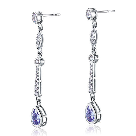 Purple Created Sapphire 925 Sterling Silver Dangle Earrings XFE8063-4