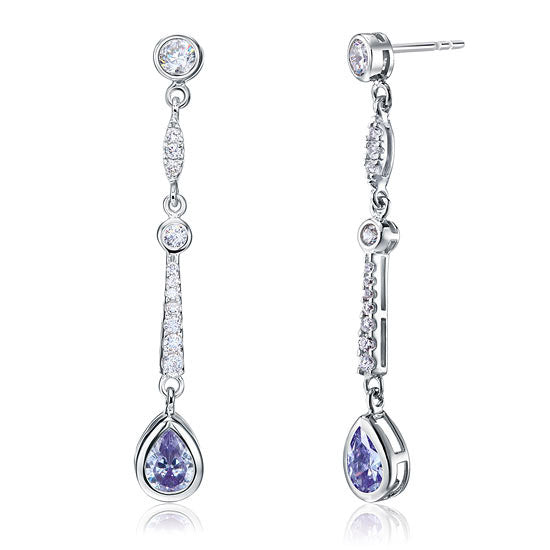 Purple Created Sapphire 925 Sterling Silver Dangle Earrings XFE8063-0